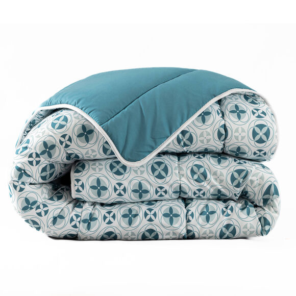 Couette microfibre imprim&eacute; mosa&iuml;ques 200 g/m&sup2; (bleu paon)