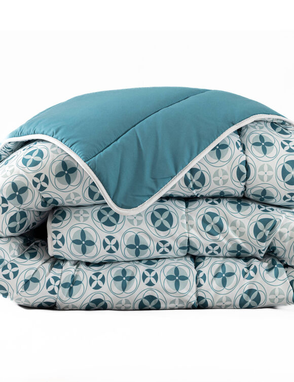 Couette microfibre imprim&eacute; mosa&iuml;ques 200 g/m&sup2; (bleu paon)
