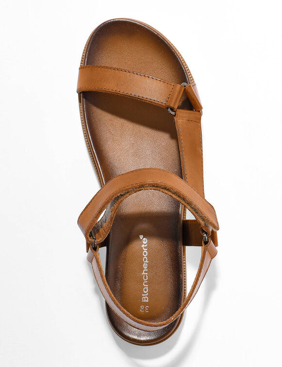 Sandales scratchées largeur confort en cuir style rando certifié LWG (marron)