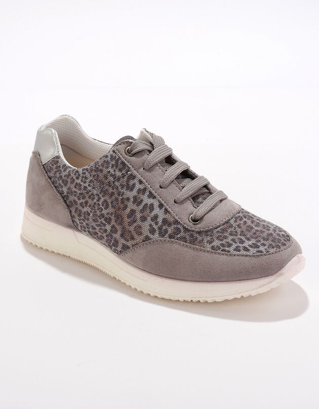 Sneakers met veters, voor gevoelige voeten, rekbaar materiaal - glanzend (grijs)