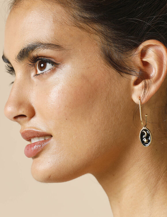 Boucles d'oreilles pendantes, médaillon astral (doré)