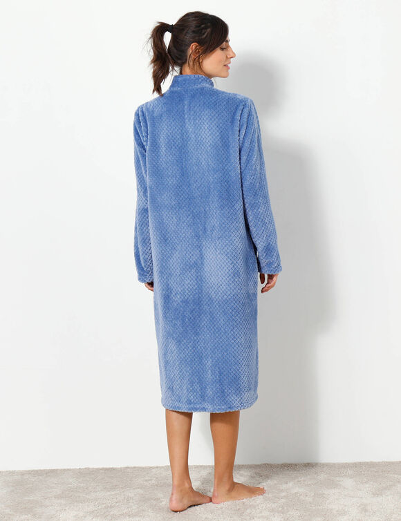 Robe de chambre zippée maille polaire texturée (bleu jean)