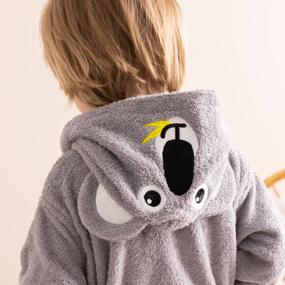 Badjas voor kinderen, personaliseerbaar, koala met kap (grijs)