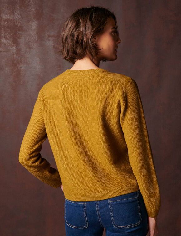 Pull manches marteau maille fantaisie (vert olive)