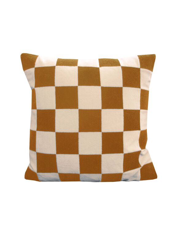 Coussin motif damier  (écru / miel)