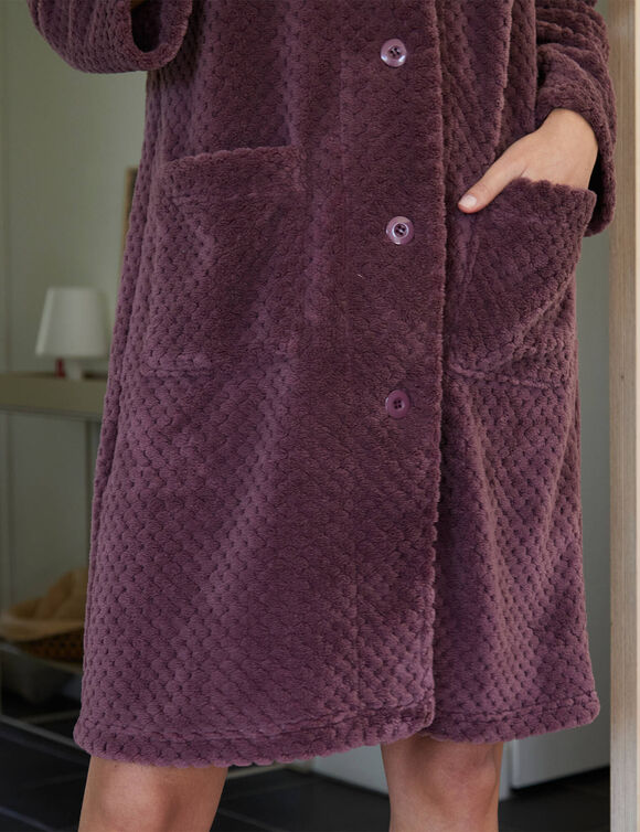 Robe de chambre maille polaire col ch&acirc;le - Longueur 95 cm (taupe)