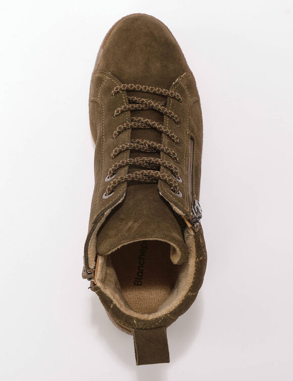 Hoge sneakers met veters en rits, met een extra brede breedte (kaki)