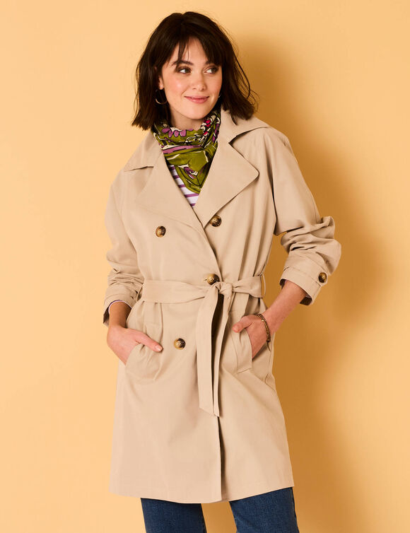 Trench déperlant ceinture amovible (beige)