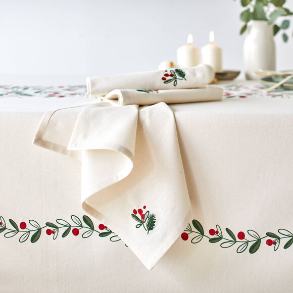 Serviette de table en coton brod&eacute; - lot de 3  (naturel)