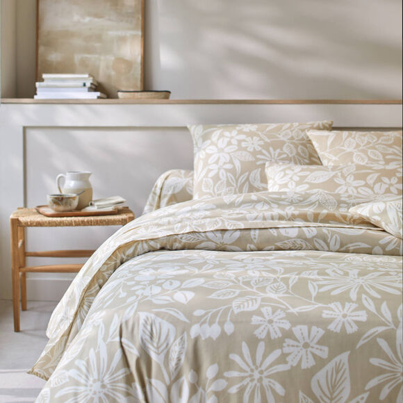 Linge de lit C&eacute;line en coton imprim&eacute; floral (sable)