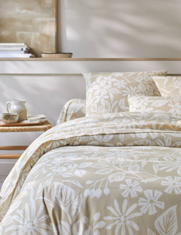 Linge de lit C&eacute;line en coton imprim&eacute; floral (sable)