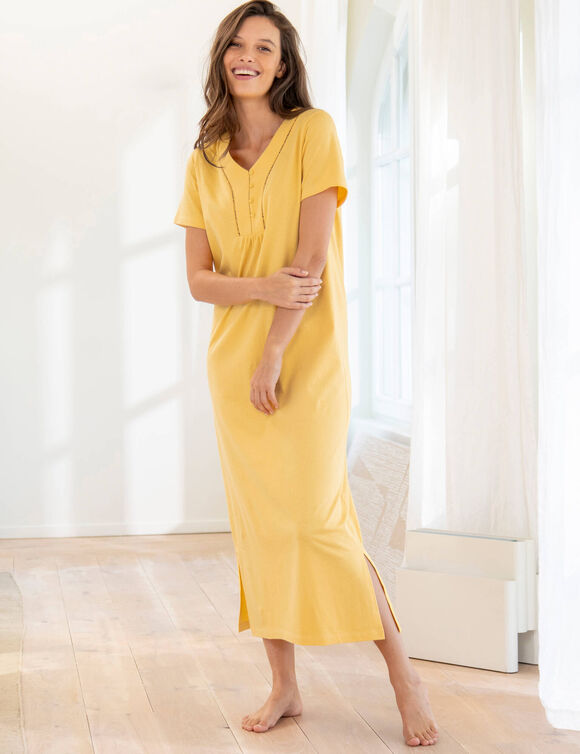 Chemise de nuit longue manches courtes unie  (jaune)