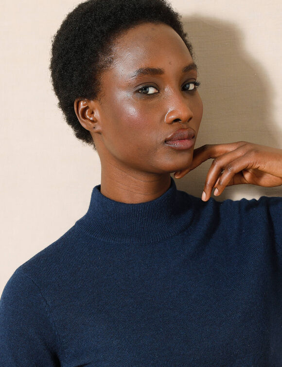 Pull col montant, laine d'agneau (marine)