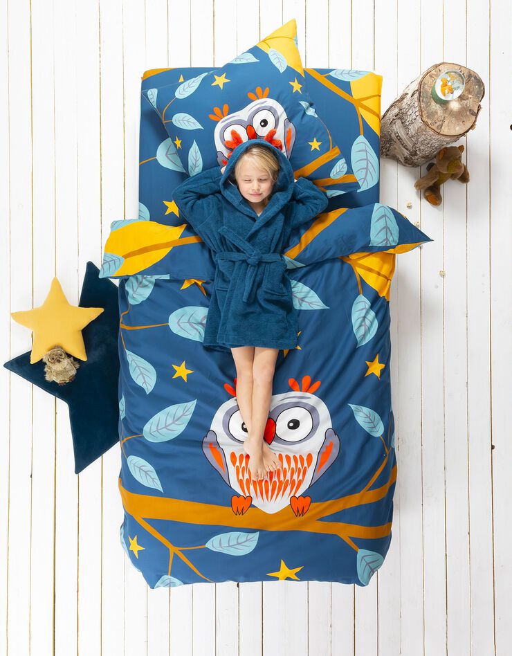 Linge de lit enfant Chouki coton - imprimé hibou (bleu)