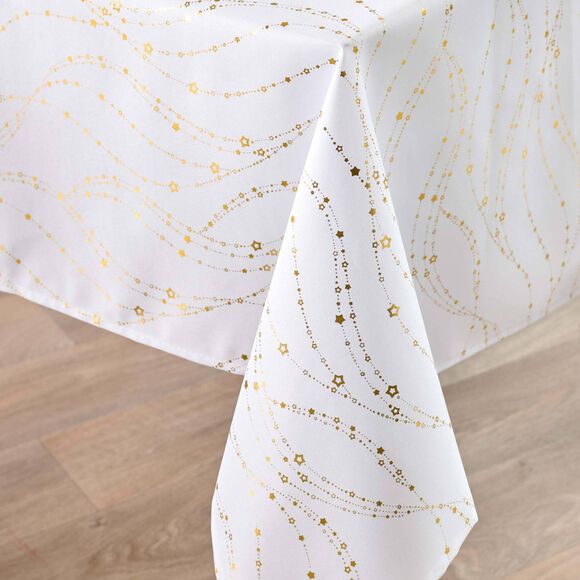 Nappe imprim&eacute;e serpentins dor&eacute;s (blanc / dor&eacute;)