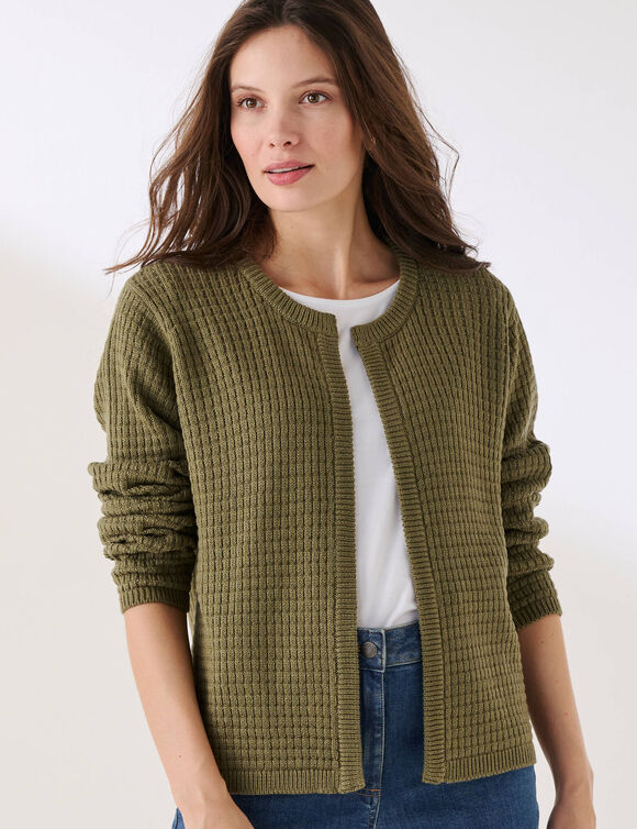 Cardigan en maille manches longues (kaki)