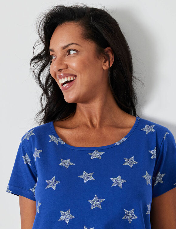 Kort nachthemd met sterrenprint (felblauw)