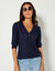 Vest met V-hals, ajourtricot met mohairtouch (marine)
