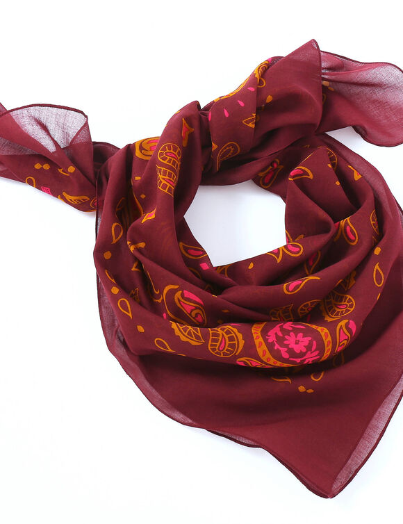 Sjaal met bandana-print, sjaal van katoen (pruim)