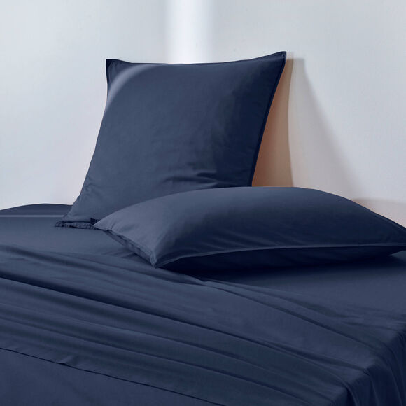 Linge de lit uni - coton lav&eacute; 57 fils/cm&sup2; (bleu encre)