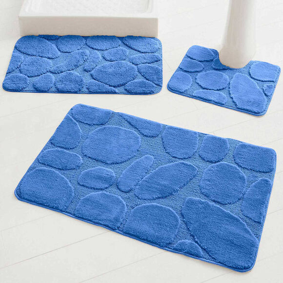 Tapis de bain motif galets (bleu dur)