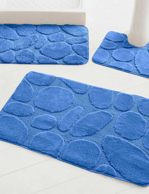 Tapis de bain motif galets (bleu dur)