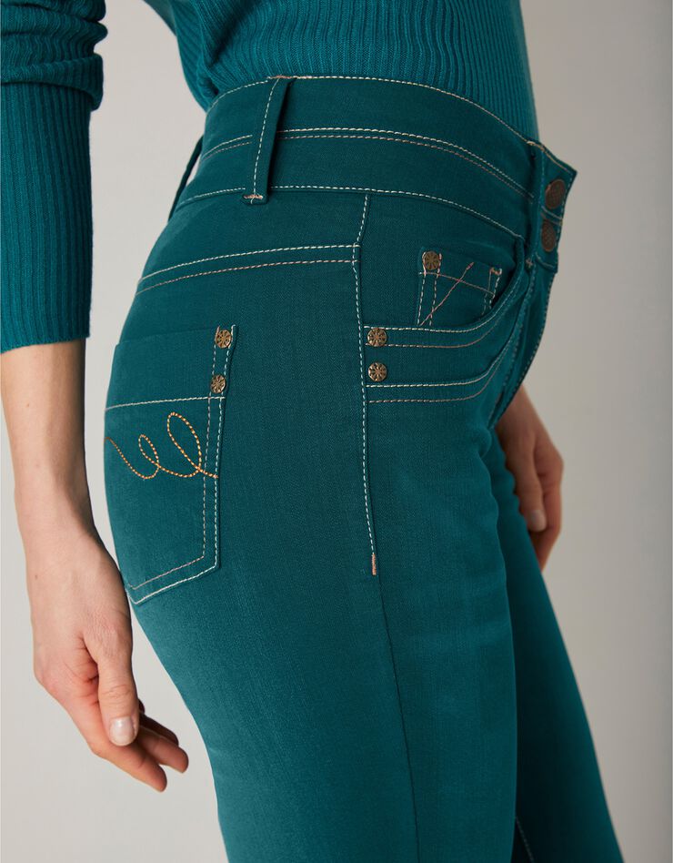 Gekleurde stretchjeans in bootcut model, smaragd Gekleurde stretchjeans in bootcut model, smaragd, hi-res image number 5