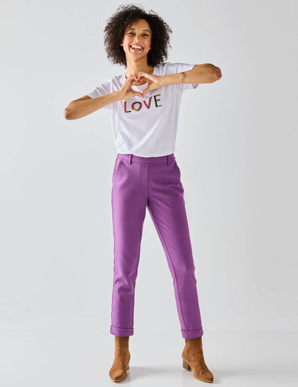 Pantalon 7/8ème fuselé uni (violet)