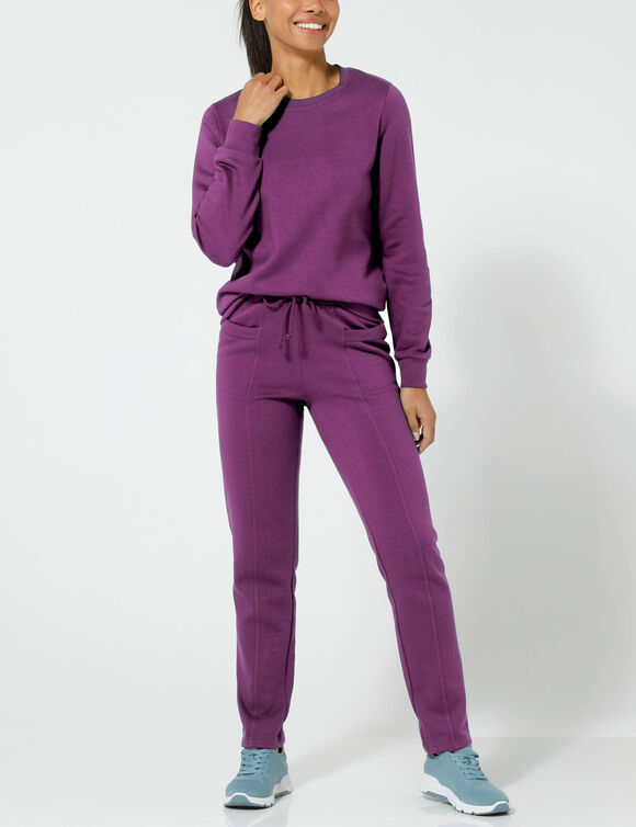 Pantalon jogging, molleton gratt&eacute; (raisin)