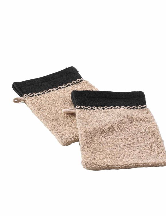 Effen badlinnen 450 g/m² met jacquard sierrand, zacht comfort (zandkleur)