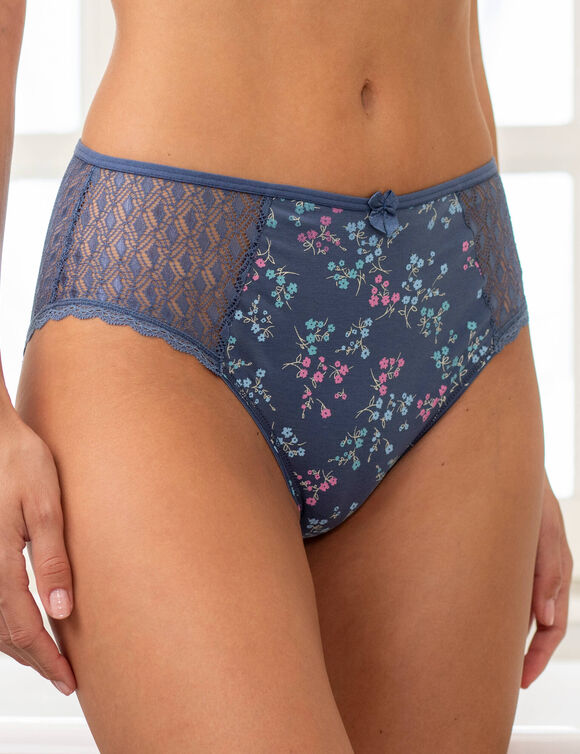 Culotte maxi coton dentelle imprim&eacute; bouquet Coria - lot de 2 (ardoise)