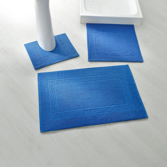 Tapis de bain éponge liteau motif frise grecque (bleu dur)