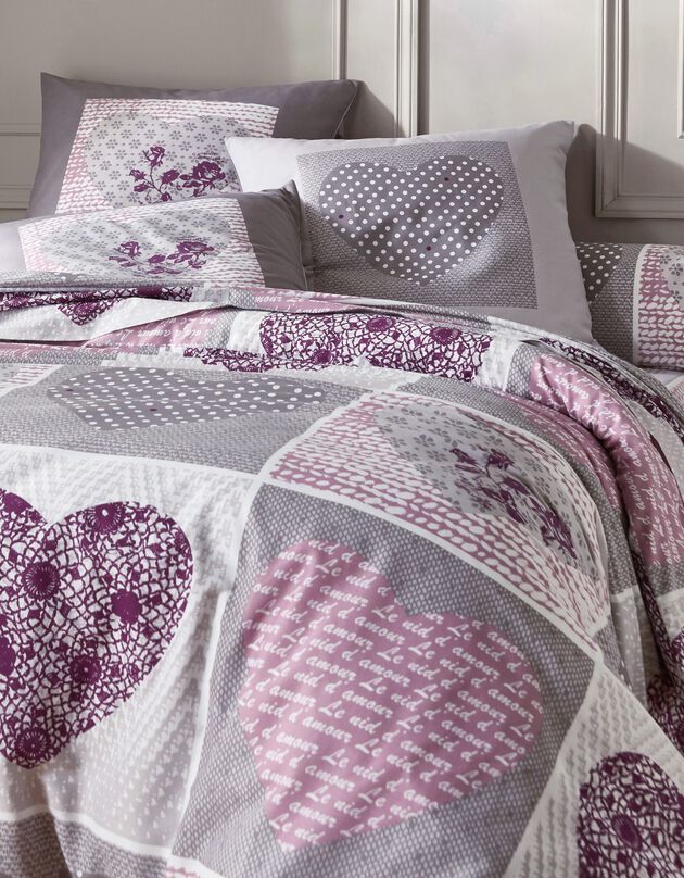 Bedlinnen Lovely in flanel met hartjesprint (grijs / parma)