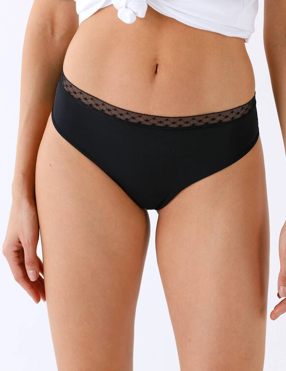Culotte midi taille haute microfibre et dentelle - lot de 2 (noir)
