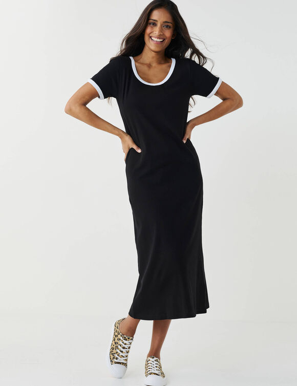 Robe longue bicolore, manches courtes (noir / blanc)