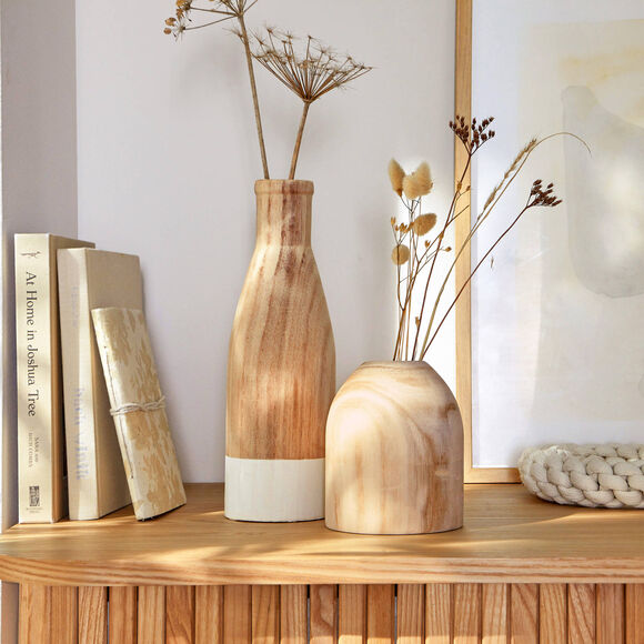 Vaas in onbewerkt hout in potvorm - hoogte 15 cm (hout)