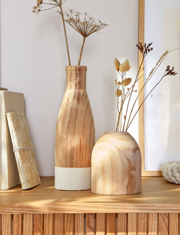 Vaas in onbewerkt hout in potvorm - hoogte 15 cm (hout)
