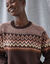 Pull col rond motif jacquard, toucher doux  (chocolat / rose)