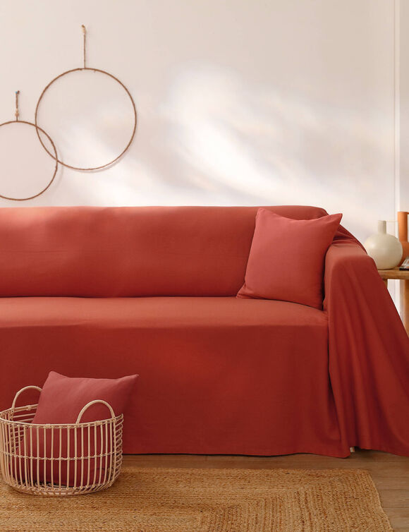 Effen sprei in zeildoekstof (terracotta)