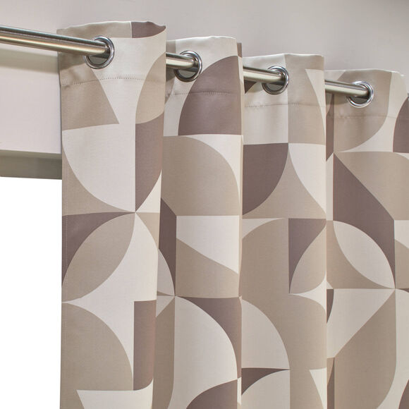 Verduisterend gordijn met grafische print (beige / taupe)