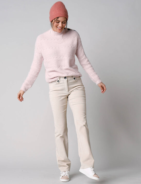 Pull col montant, maille poilue fantaisie (rose poudré)