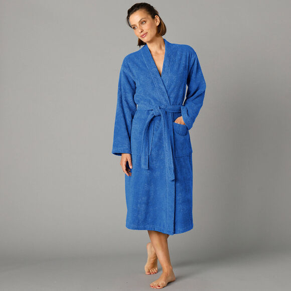 Peignoir mixte adulte col kimono éponge bouclette  (bleu dur)