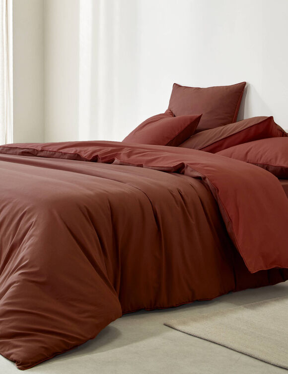 Linge de lit uni bicolore coton (cannelle / terracotta)