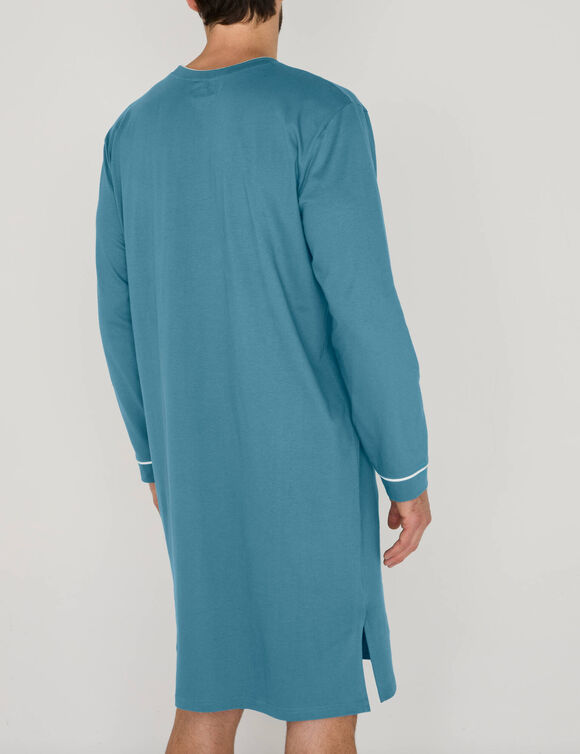 Chemise de nuit coton passepoils contrast&eacute;s (bleu clair)