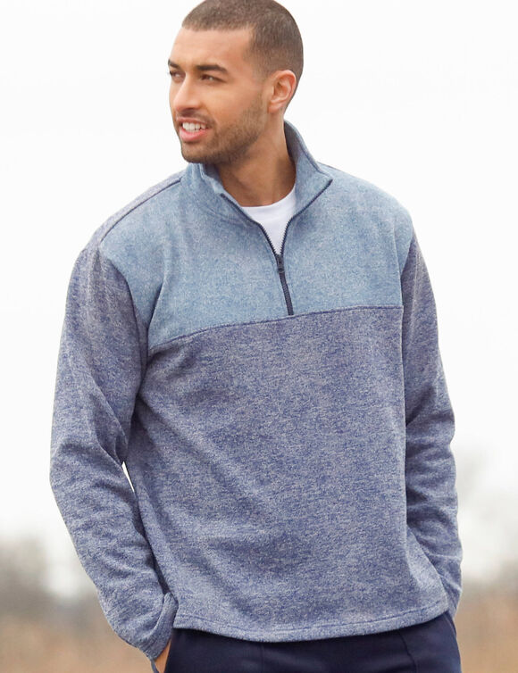 Sweat col camionneur zipp&eacute; maille doubl&eacute;e molleton (bleu chin&eacute;)