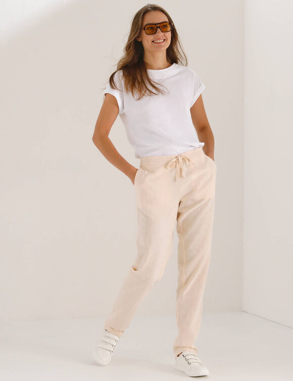 Pantalon fusel&eacute; fluide, lin-coton (naturel)