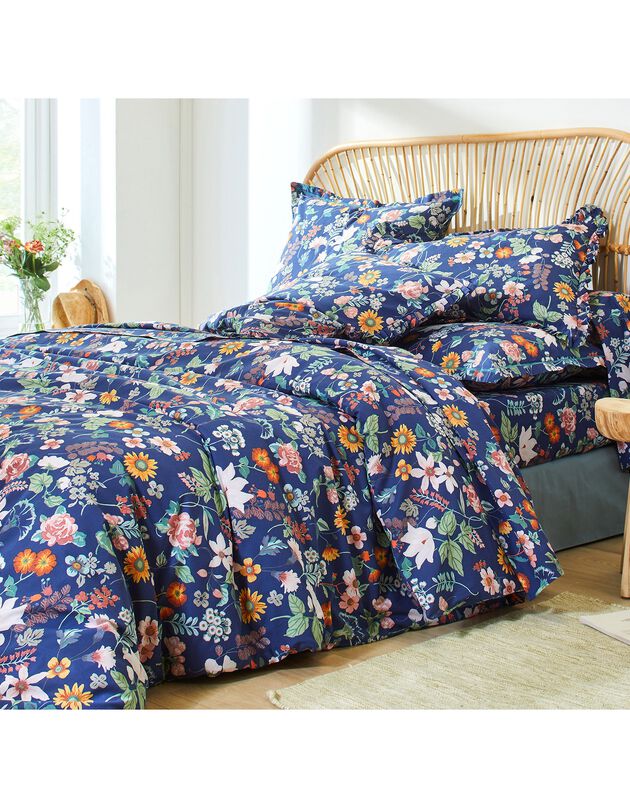 Bedlinnen Kelly in katoen met bloemenprint (marine)