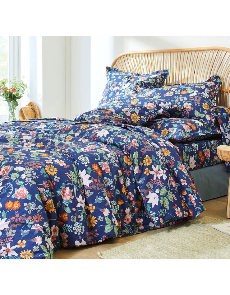 Bedlinnen Kelly in katoen met bloemenprint (marine)