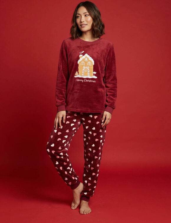Pyjama "maison", maille polaire toucher peluche (rouge)