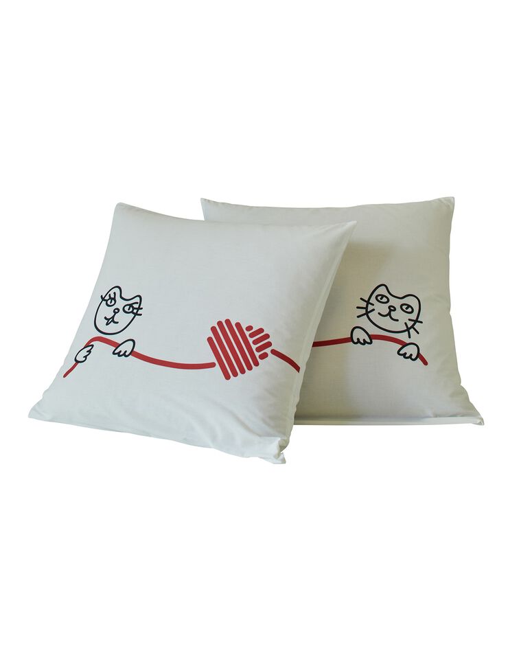 Set van 2 kussenslopen met katjesmotief (wit) Set van 2 kussenslopen met katjesmotief (wit)